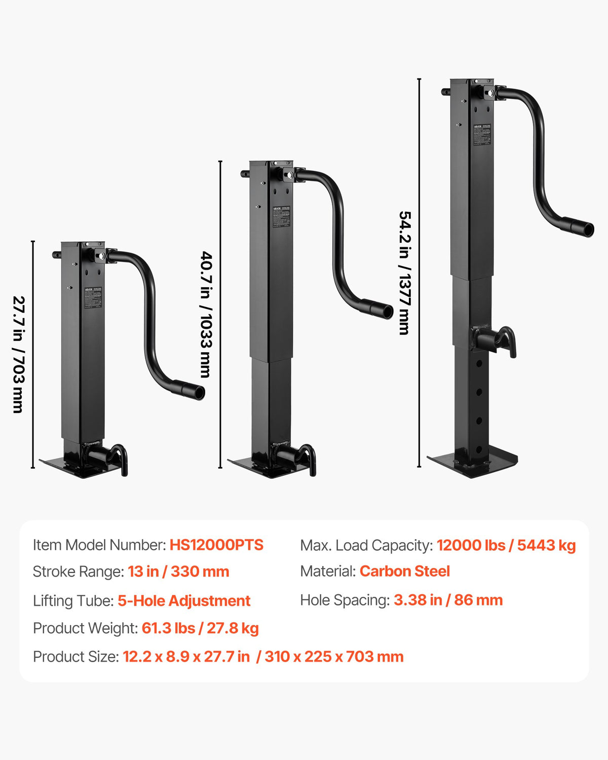 Heavy Duty Trailer Jack – 12000 lbs, 26" Travel