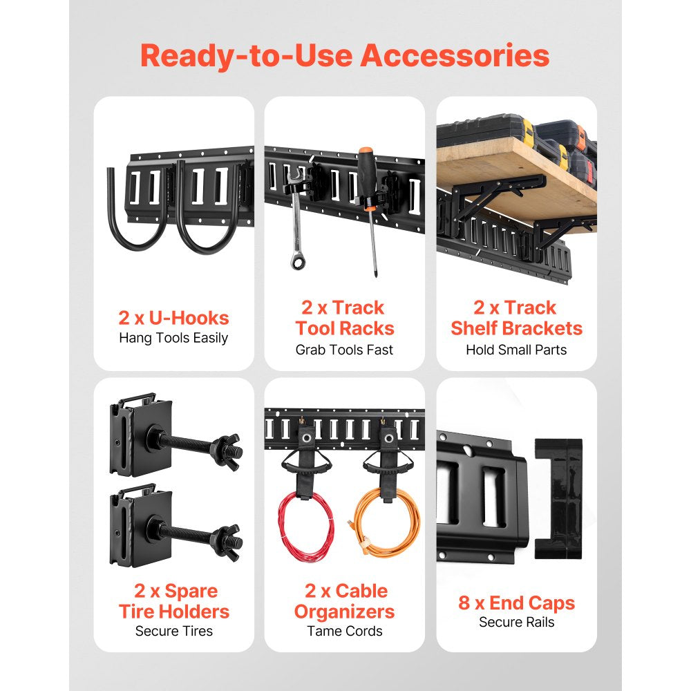 E-Track Rails – 4 Pack, 1.3 ft, Hooks, Tie-Down Kit