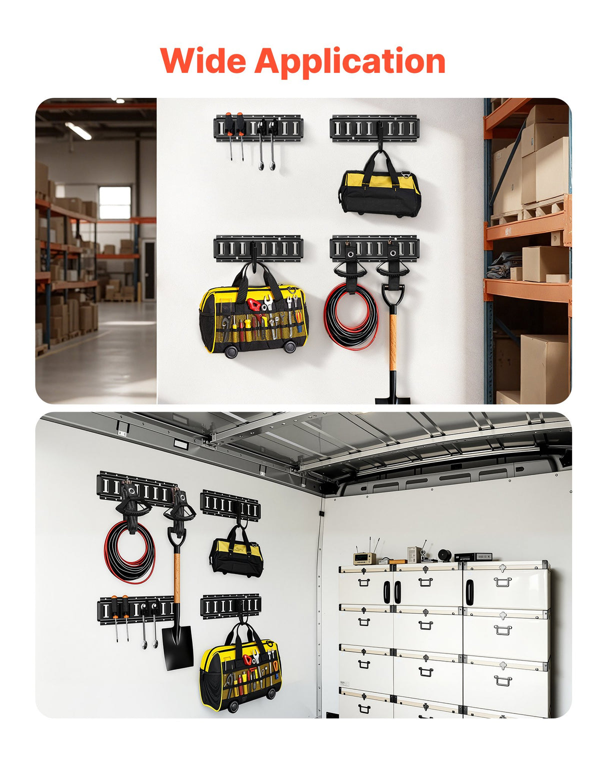 E-Track Rails – 4 Pack, 1.3 ft, Hooks, Tie-Down Kit
