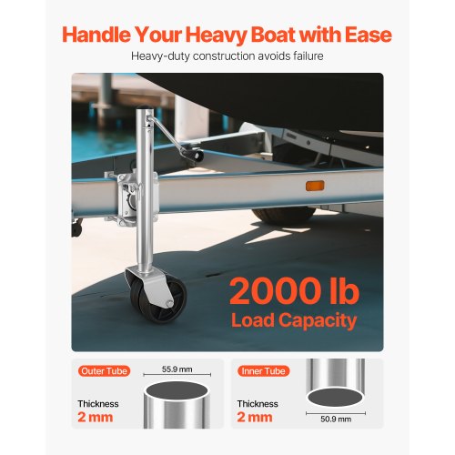 Trailer Jack with Wheel, 2000 lbs Load Capacity, Heavy Duty Swivel Boat Trailer Jack with PP Dual Wheel & Ergonomic Handle, 15-27 Inch Lift Range, Fit for RVs, Boats and Utility Trailers | US