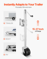 Trailer Jack with Wheel, 2000 lbs Load Capacity, Heavy Duty Swivel Boat Trailer Jack with PP Dual Wheel & Ergonomic Handle, 15-27 Inch Lift Range, Fit for RVs, Boats and Utility Trailers | US