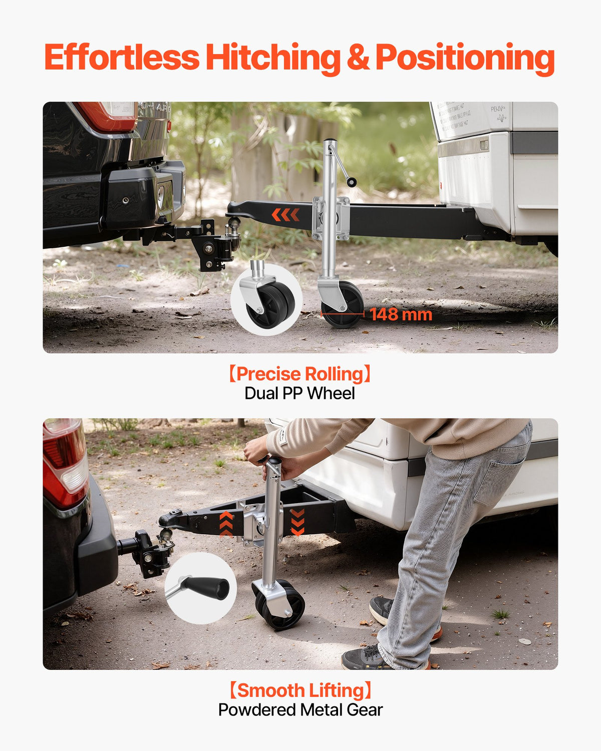 Trailer Jack with Wheel, 2000 lbs Load Capacity, Heavy Duty Swivel Boat Trailer Jack with PP Dual Wheel & Ergonomic Handle, 15-27 Inch Lift Range, Fit for RVs, Boats and Utility Trailers | US