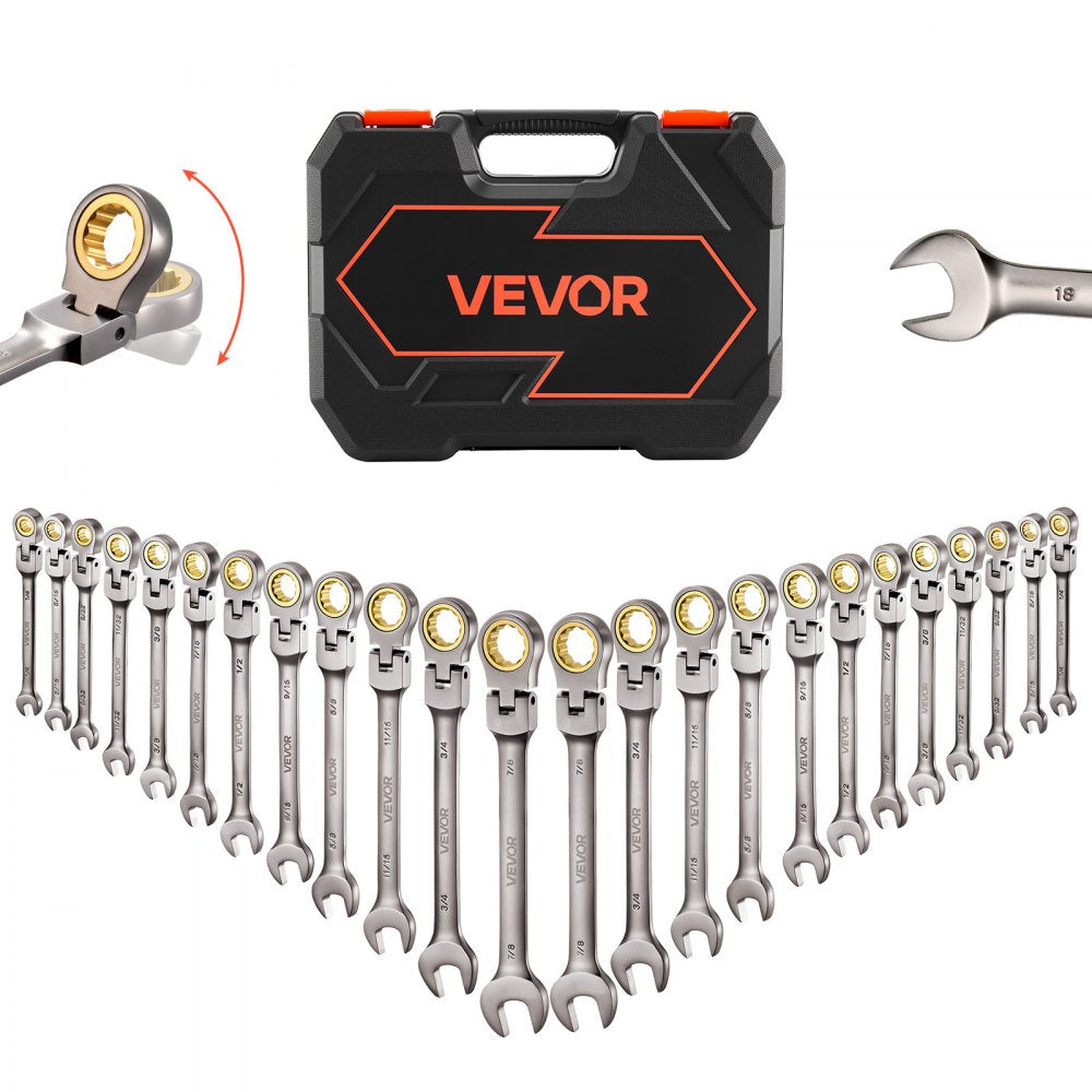 VEVOR Flex-Head Ratcheting Wrench Set JH0024-2 24-Piece Gray Nickel