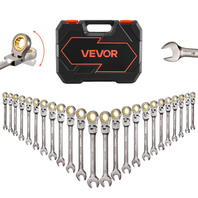 VEVOR Flex-Head Ratcheting Wrench Set JH0024-2 24-Piece Gray Nickel