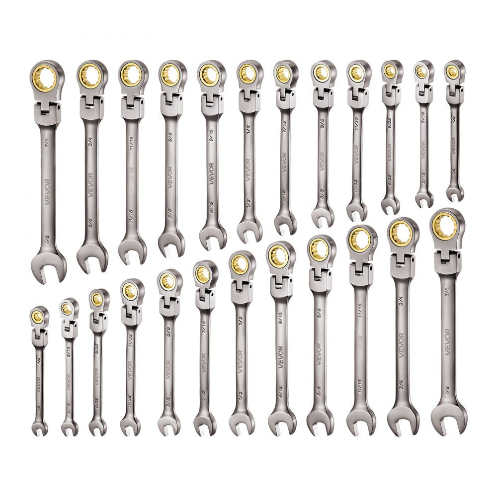 VEVOR Flex-Head Ratcheting Wrench Set JH0024-2 24-Piece Gray Nickel