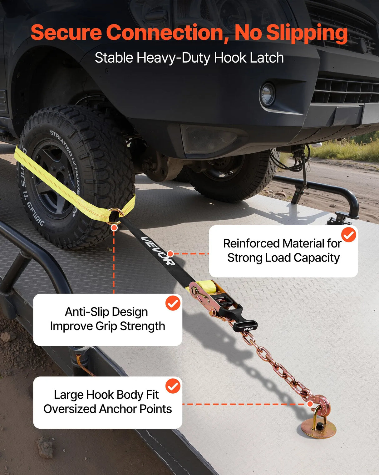 2" Heavy-Duty Car Trailer Tie-Down Straps – 4 Pack – 3,333 lb Working Load
