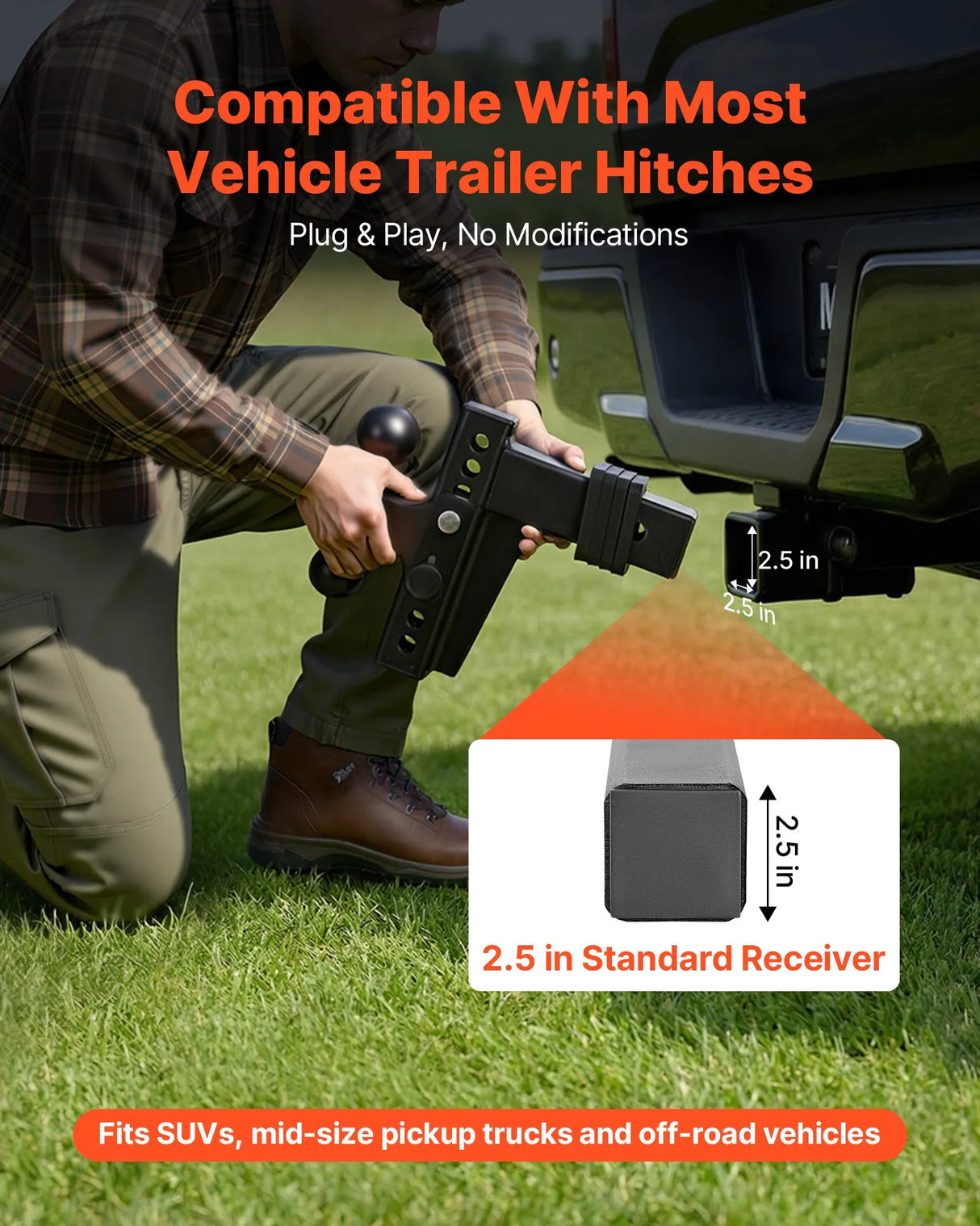 Adjustable Trailer Hitch – 2.5" Receiver, Dual Ball 2" & 2-5/16", 28,000 lb