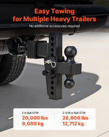 Adjustable Trailer Hitch – 2.5" Receiver, Dual Ball 2" & 2-5/16", 28,000 lb, 8" Drop