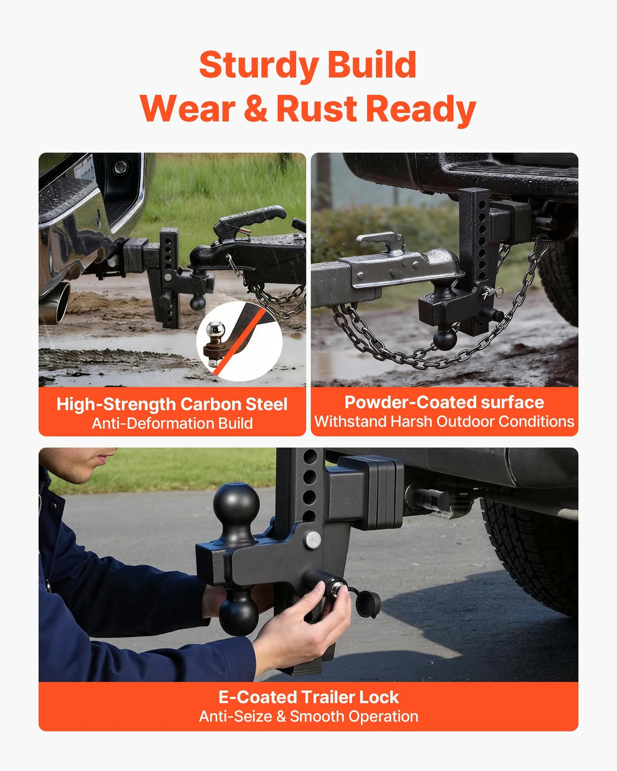 Adjustable Trailer Hitch – 2.5" Receiver, Dual Ball 2" & 2-5/16", 28,000 lb, 8" Drop