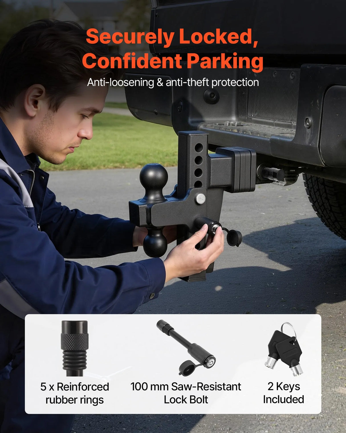 Adjustable Trailer Hitch – 2.5" Receiver, Dual Ball 2" & 2-5/16", 28,000 lb, 8" Drop
