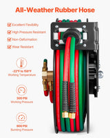 VEVOR Retractable Welding Hose Reel | 1/4" Twin Oxygen & Acetylene Hose | Auto Rewind | 50 ft & 100 ft
