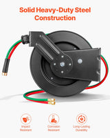 VEVOR Retractable Welding Hose Reel | 1/4" Twin Oxygen & Acetylene Hose | Auto Rewind | 50 ft & 100 ft