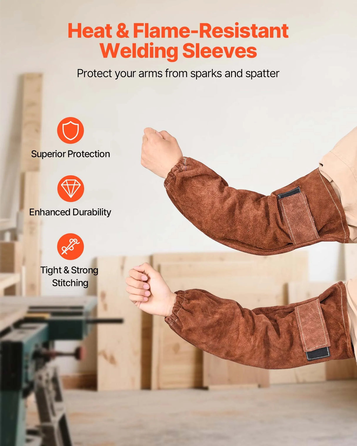 Cowhide Leather Welding Sleeves – Flame-Resistant Arm Protection (Pair)