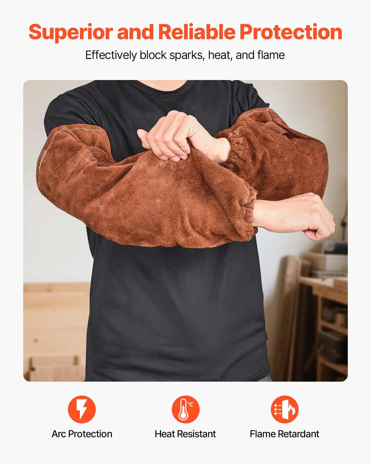 Cowhide Leather Welding Sleeves – Flame-Resistant Arm Protection (Pair)