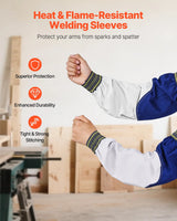 Flame Resistant Welding Sleeves – Sheepskin Leather & FR Cotton Arm Protectors with Elastic Cuffs (Pair)