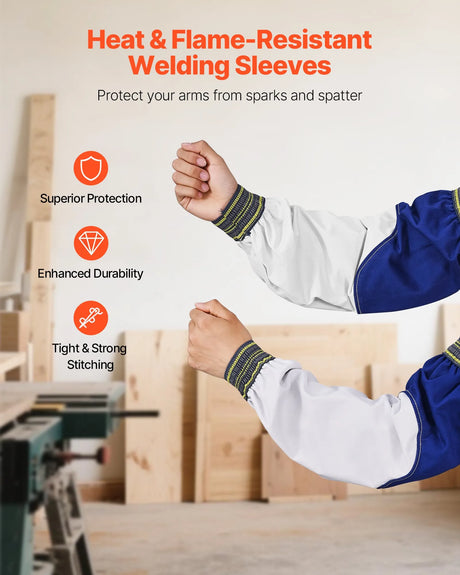 Flame Resistant Welding Sleeves – Sheepskin Leather & FR Cotton Arm Protectors with Elastic Cuffs (Pair)