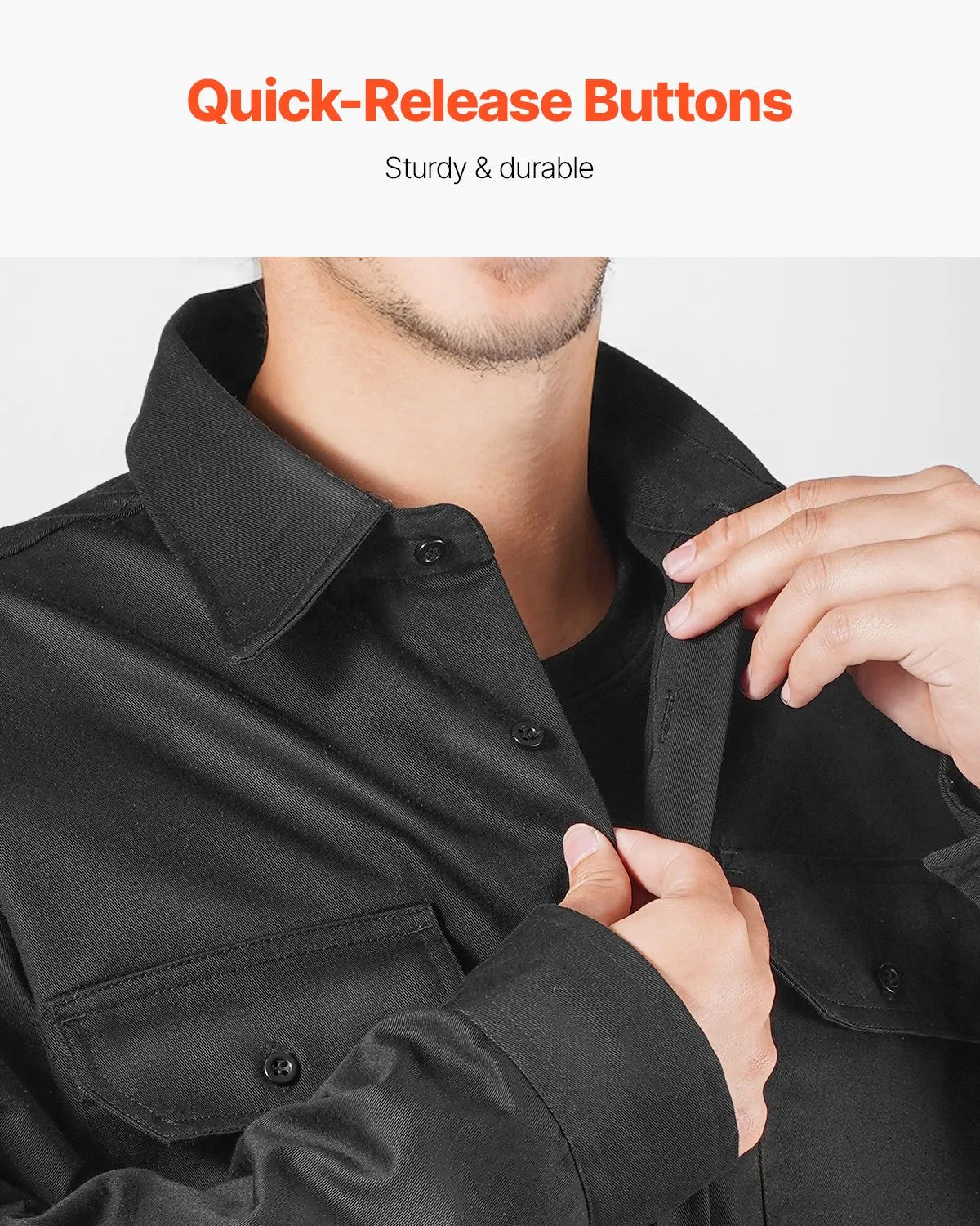 VEVOR Flame-Resistant Welding Jacket – 7 oz FR Cotton, ATPV 9.2, Black