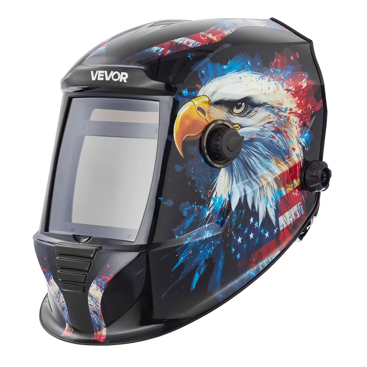 VEVOR Auto-Darkening Welding Helmet – True Color, Solar Powered, 4 Arc Sensors, National Flag