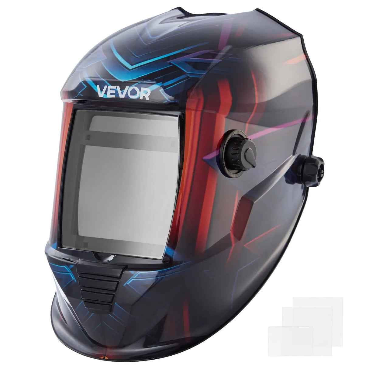 VEVOR Auto-Darkening Welding Helmet – True Color, Solar Powered, 4 Arc Sensors, Cyberpunk