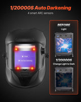 VEVOR Auto-Darkening Welding Helmet – True Color, Solar Powered, 4 Arc Sensors, Matte Black