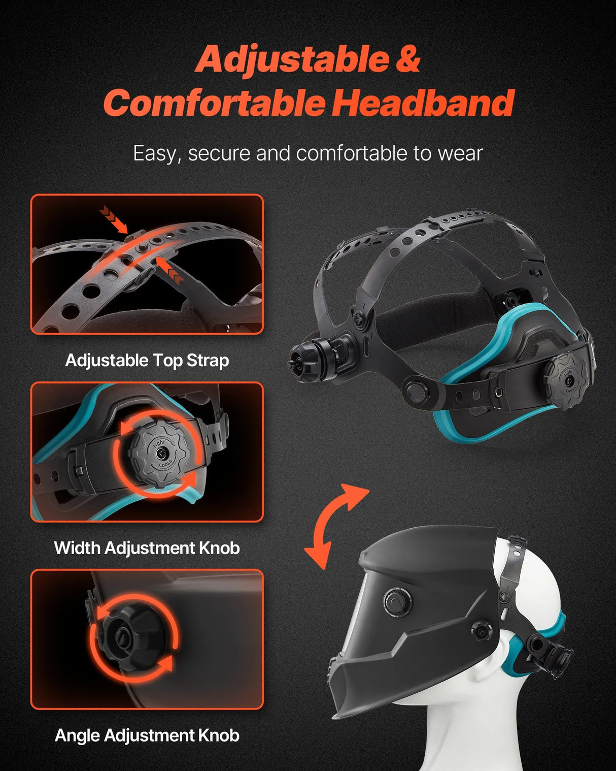 VEVOR Auto-Darkening Welding Helmet – True Color, Solar Powered, 4 Arc Sensors, Matte Black