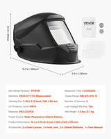 VEVOR Auto-Darkening Welding Helmet – True Color, Solar Powered, 4 Arc Sensors, Matte Black