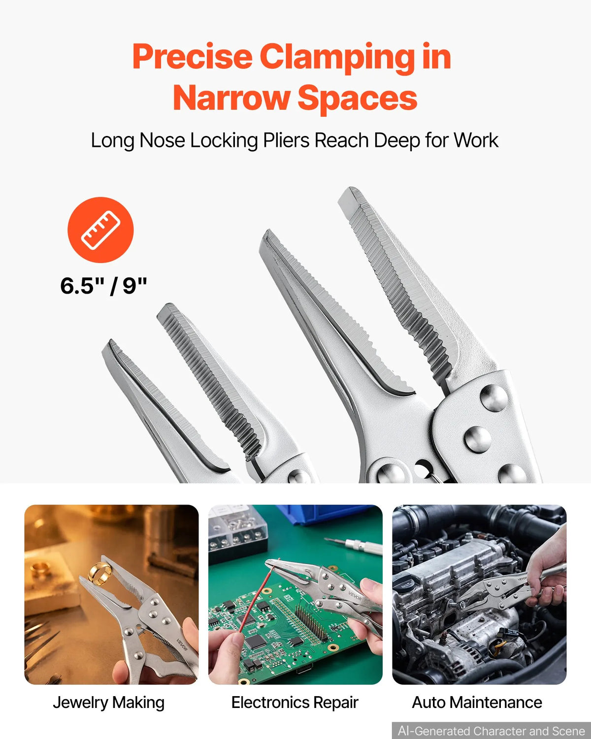 5-Piece Locking Pliers Set – 5", 6.5", 7", 9" & 10" Curved Jaw & Long Nose Vise Grip Set
