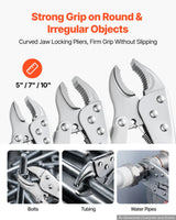 5-Piece Locking Pliers Set – 5", 6.5", 7", 9" & 10" Curved Jaw & Long Nose Vise Grip Set