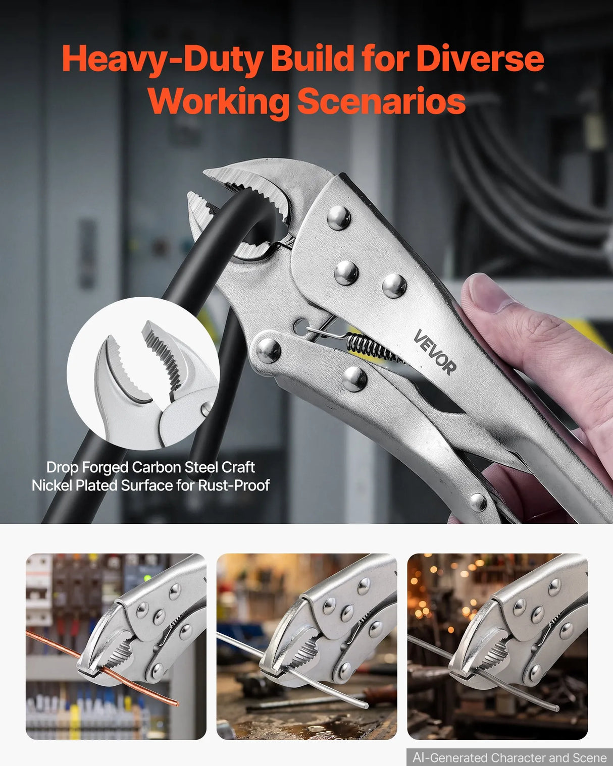 5-Piece Locking Pliers Set – 5", 6.5", 7", 9" & 10" Curved Jaw & Long Nose Vise Grip Set