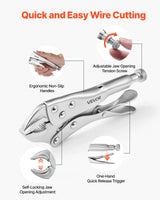 5-Piece Locking Pliers Set – 5", 6.5", 7", 9" & 10" Curved Jaw & Long Nose Vise Grip Set