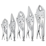 5-Piece Locking Pliers Set – 5", 6.5", 7", 9" & 10" Curved Jaw & Long Nose Vise Grip Set