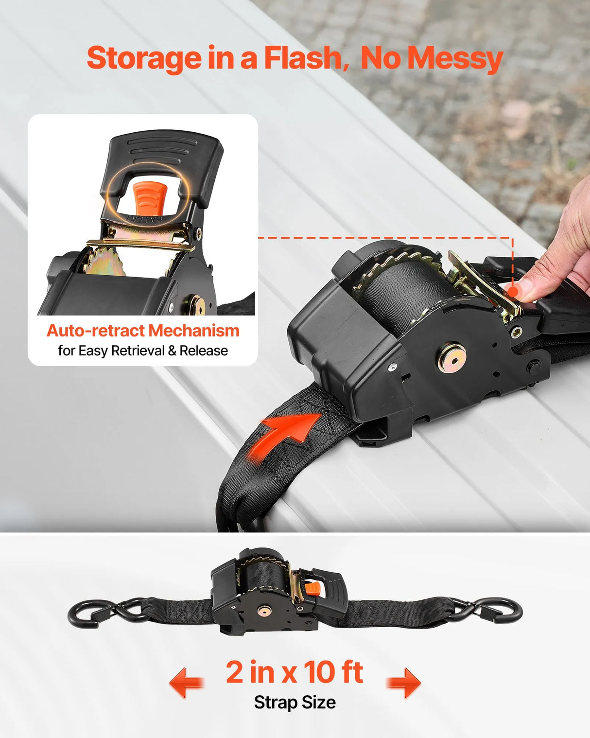 VEVOR Retractable Ratchet Tie Down Straps | Multiple Sizes | Heavy Duty