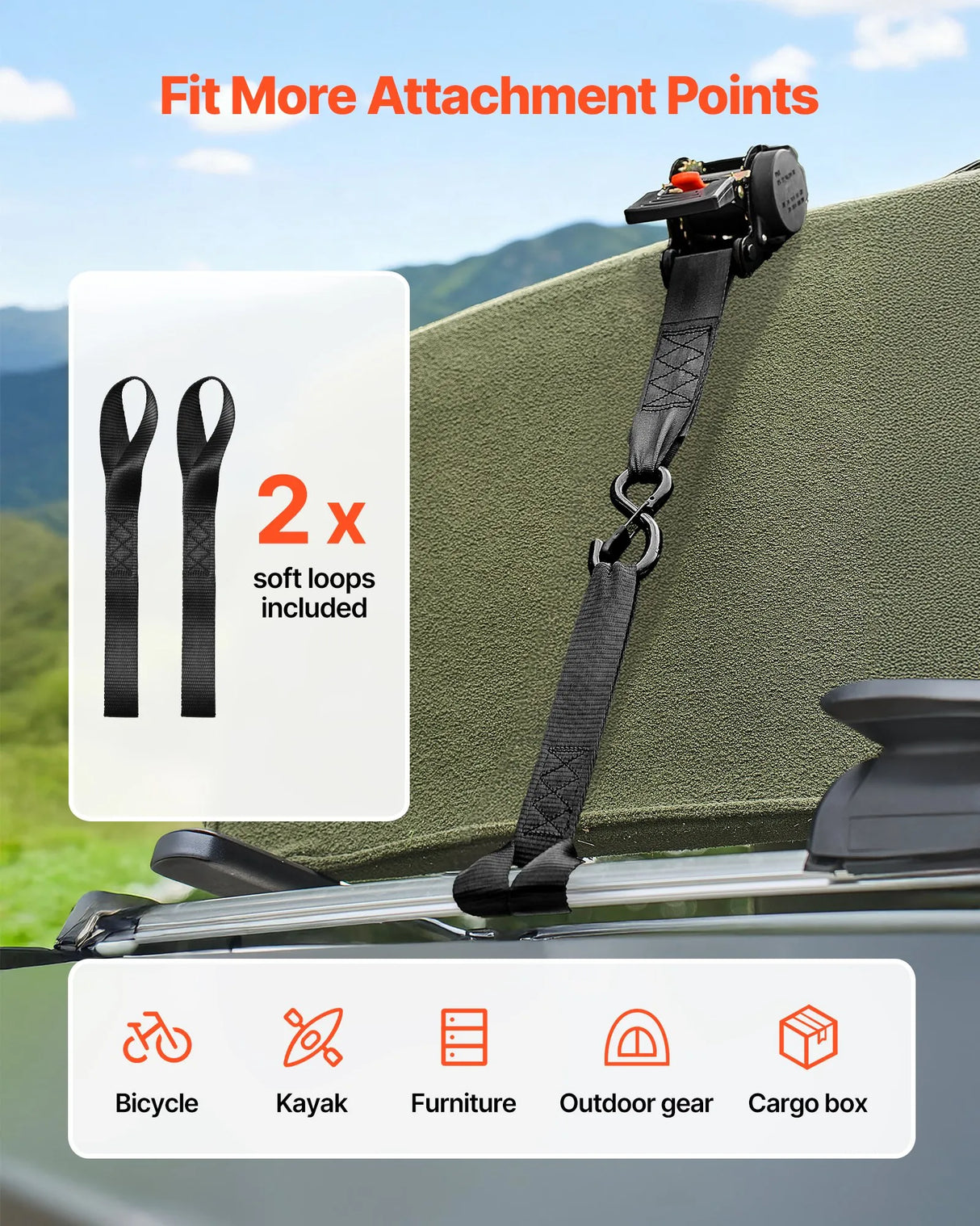 VEVOR Retractable Ratchet Tie Down Straps | Multiple Sizes | Heavy Duty