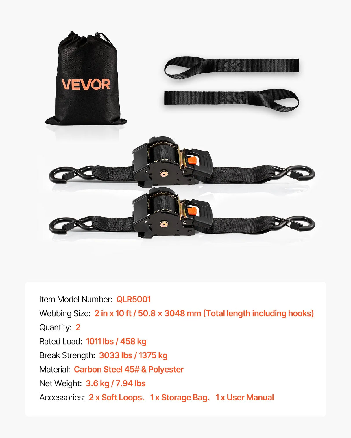 VEVOR Retractable Ratchet Tie Down Straps | Multiple Sizes | Heavy Duty