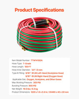 VEVOR Oxygen Acetylene Twin Welding Hose | 1/4" ID | 300 PSI | T Grade | 15 ft, 25 ft & 50 ft