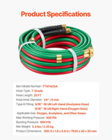 VEVOR Oxygen Acetylene Twin Welding Hose | 1/4" ID | 300 PSI | T Grade | 15 ft, 25 ft & 50 ft