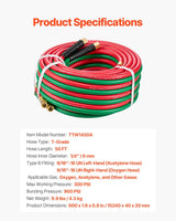 VEVOR Oxygen Acetylene Twin Welding Hose | 1/4" ID | 300 PSI | T Grade | 15 ft, 25 ft & 50 ft