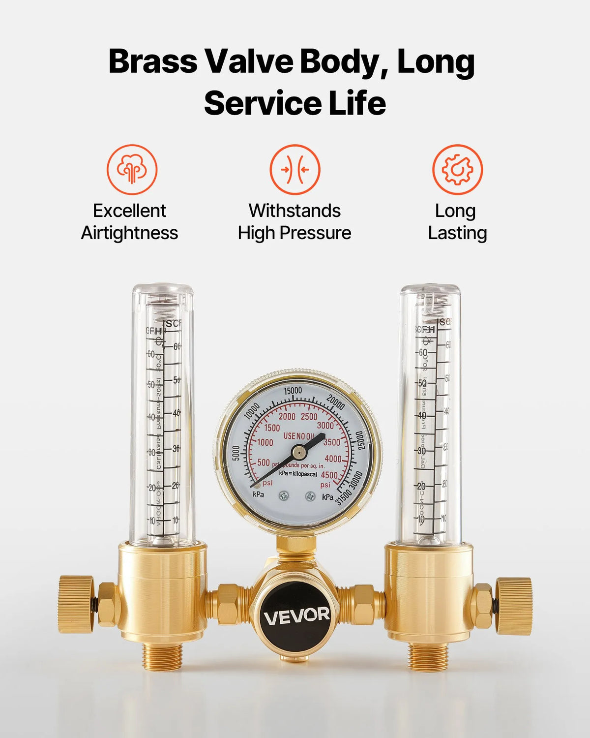 Dual Output Argon Flow Meter Regulator with Dual 6.6 ft Hoses – CGA580 TIG MIG Welding Gas Regulator