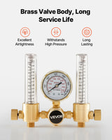 Dual Output Argon Flow Meter Regulator with Dual 6.6 ft Hoses – CGA580 TIG MIG Welding Gas Regulator