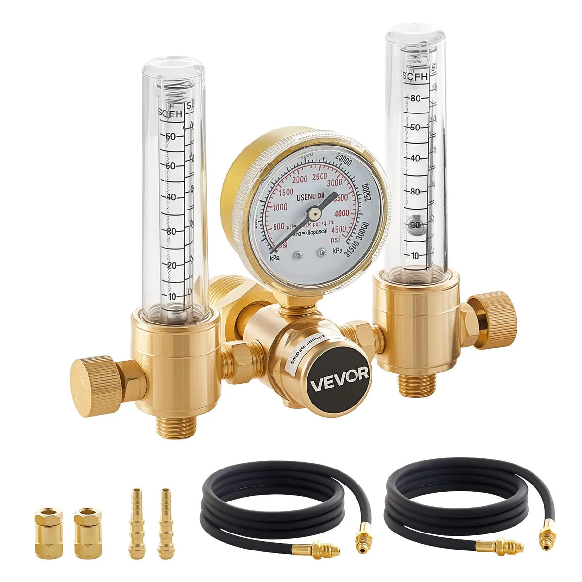 Dual Output Argon Flow Meter Regulator with Dual 6.6 ft Hoses – CGA580 TIG MIG Welding Gas Regulator
