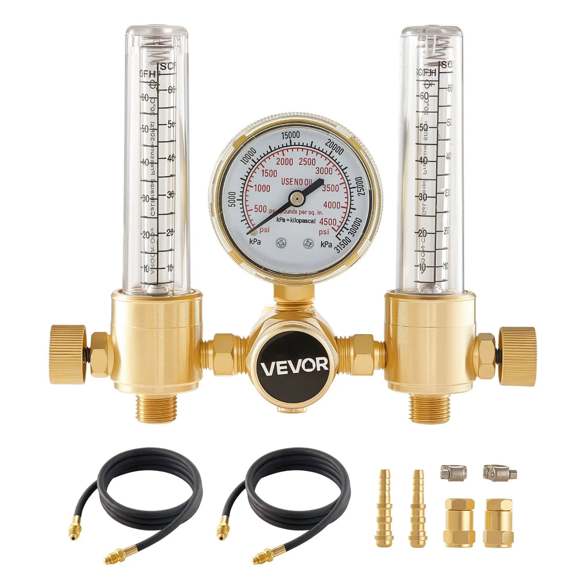 Dual Output Argon Flow Meter Regulator with Dual 6.6 ft Hoses – CGA580 TIG MIG Welding Gas Regulator