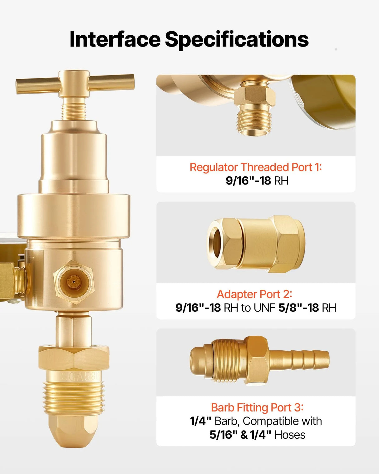 VEVOR Argon CO₂ Regulator with 8.2 ft Hose, Dual Gauges, CGA-580 Inlet, 0–60 SCFH Flow Meter for MIG & TIG Welding