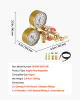 VEVOR Argon CO₂ Regulator with 8.2 ft Hose, Dual Gauges, CGA-580 Inlet, 0–60 SCFH Flow Meter for MIG & TIG Welding