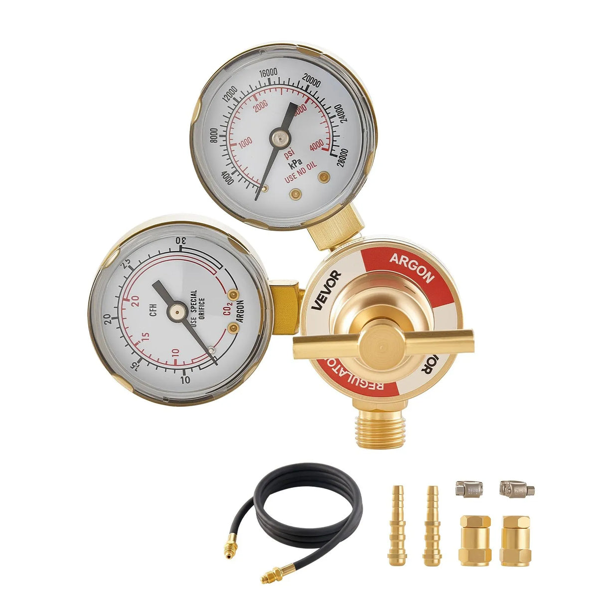 VEVOR Argon CO₂ Regulator with 8.2 ft Hose, Dual Gauges, CGA-580 Inlet, 0–60 SCFH Flow Meter for MIG & TIG Welding