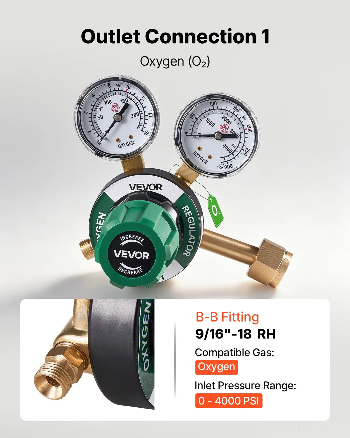 VEVOR Oxygen & Acetylene Regulator Set with Gauges, CGA-540/CGA-510 Connections, Brass Gas Pressure Regulators for Welding, Cutting & Brazing