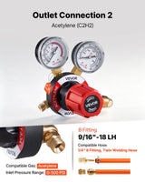 VEVOR Oxygen & Acetylene Regulator Set with Gauges, CGA-540/CGA-510 Connections, Brass Gas Pressure Regulators for Welding, Cutting & Brazing