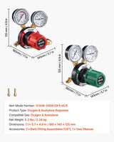 VEVOR Oxygen & Acetylene Regulator Set with Gauges, CGA-540/CGA-510 Connections, Brass Gas Pressure Regulators for Welding, Cutting & Brazing