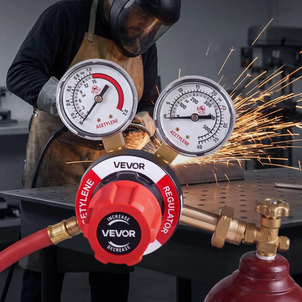 VEVOR Oxygen & Acetylene Regulator Set with Gauges, CGA-540/CGA-510 Connections, Brass Gas Pressure Regulators for Welding, Cutting & Brazing