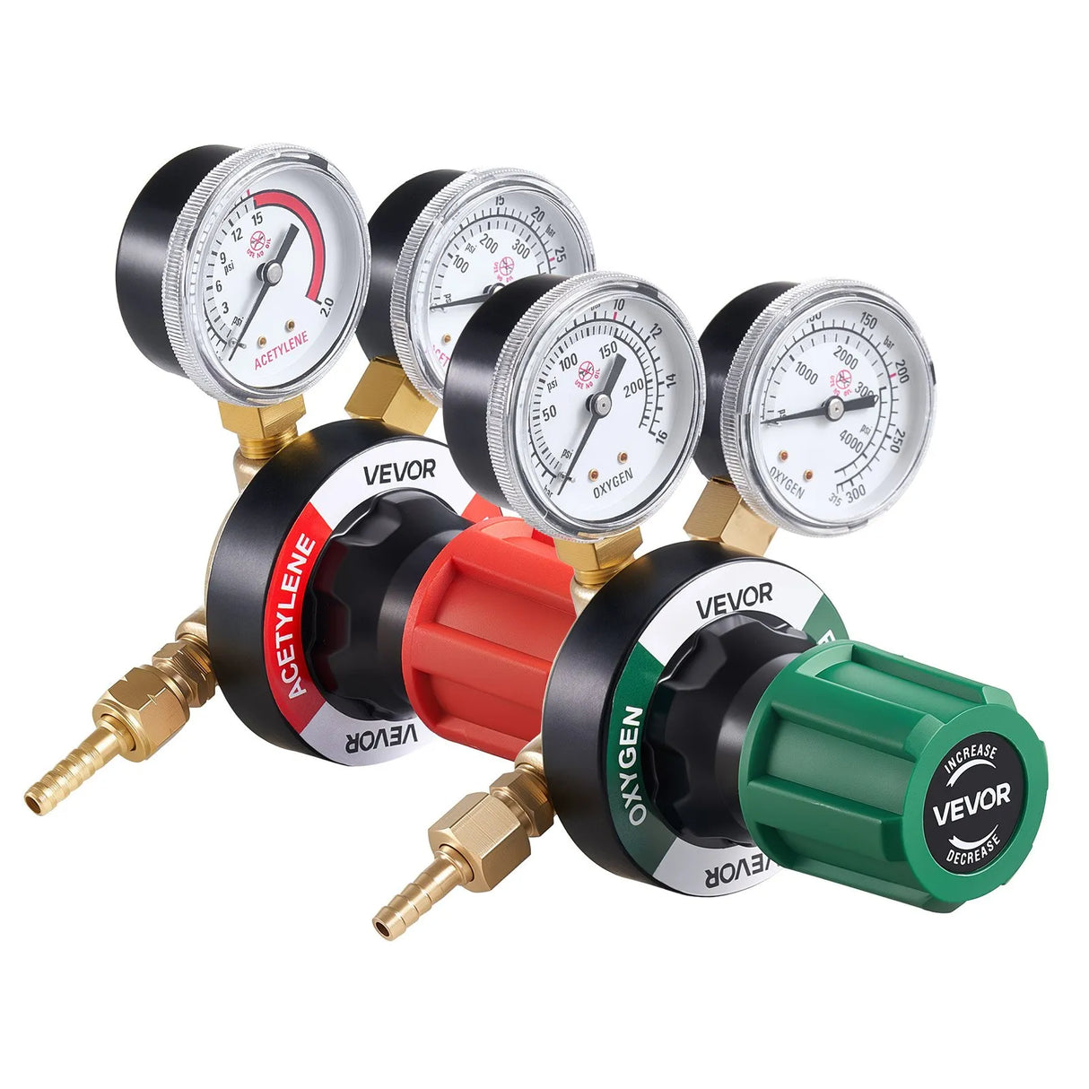 VEVOR Oxygen & Acetylene Regulator Set with Gauges, CGA-540/CGA-510 Connections, Brass Gas Pressure Regulators for Welding, Cutting & Brazing