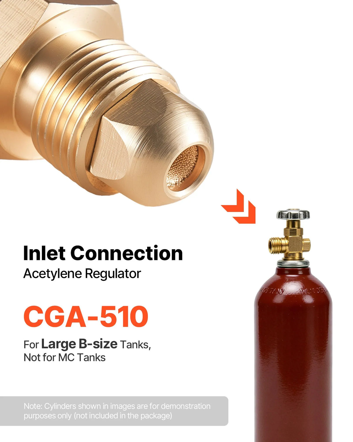 VEVOR Acetylene Regulator, 0–500 PSI Gas Pressure Regulator with Dual Gauges, CGA-510 Inlet & 9/16"-18 LH Outlet for Welding & Cutting